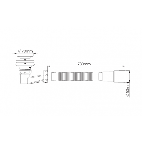 P162-1, Сифон для душевого поддона низкий h 90 мм, выпуск 70 мм, длина винта 50 мм, с гибкой трубой